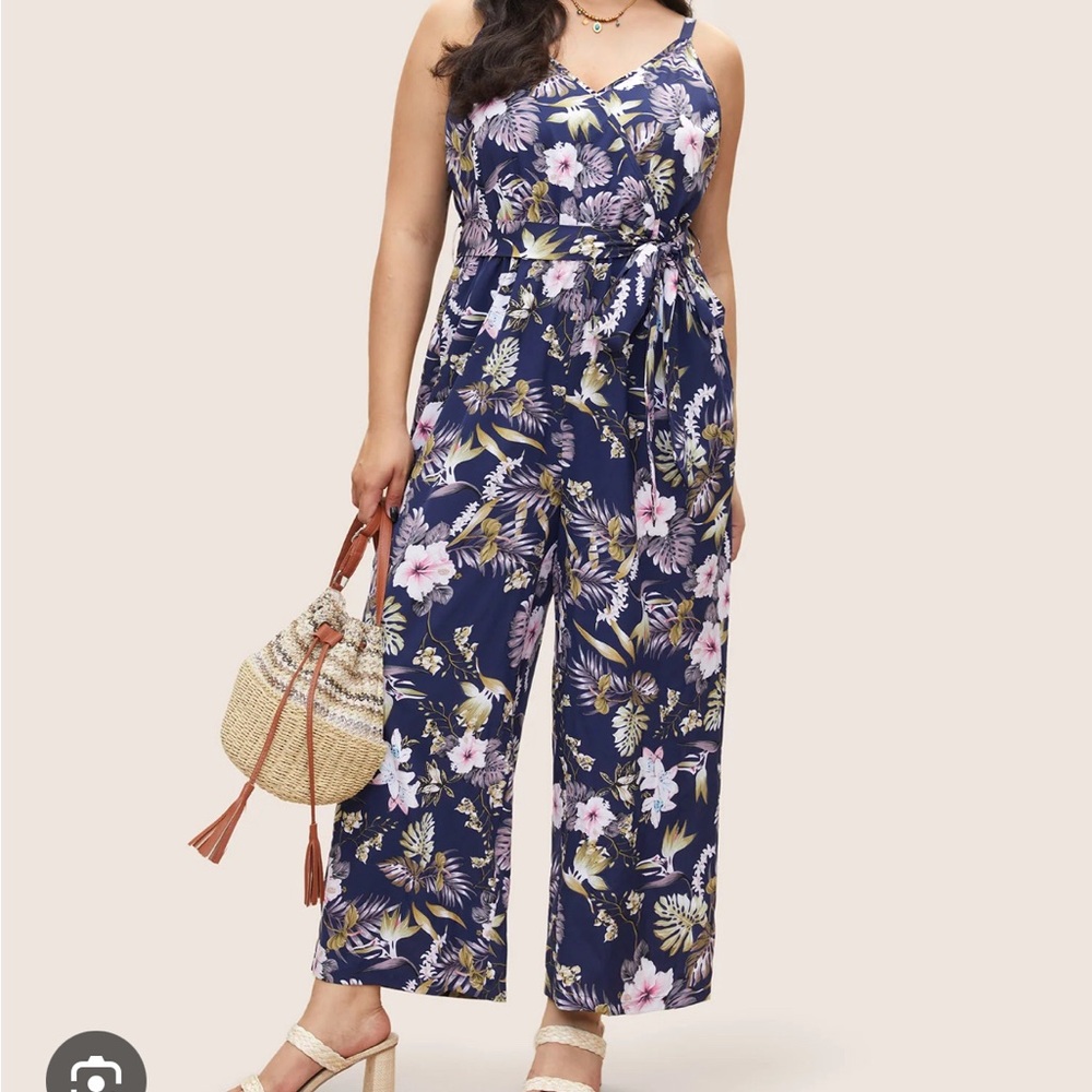 Bloomchic Floral Belted Pocket Wrap Cami Jumpsuit, women’s size 14-16